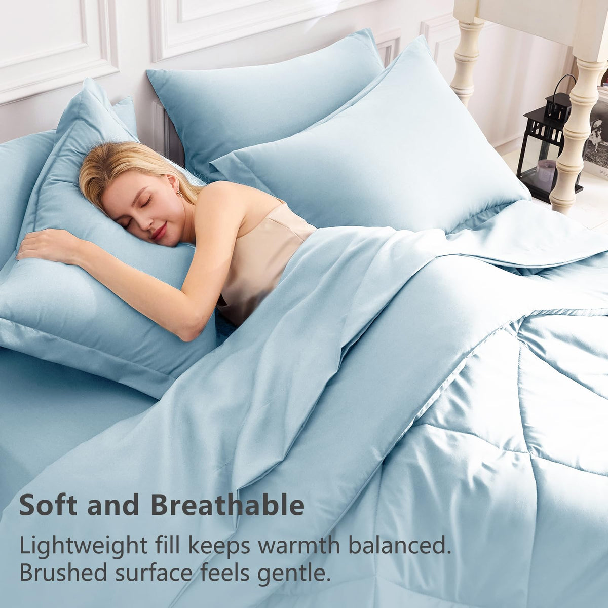 CozyLux comforter shows box stitching for durability and tidy appearance.