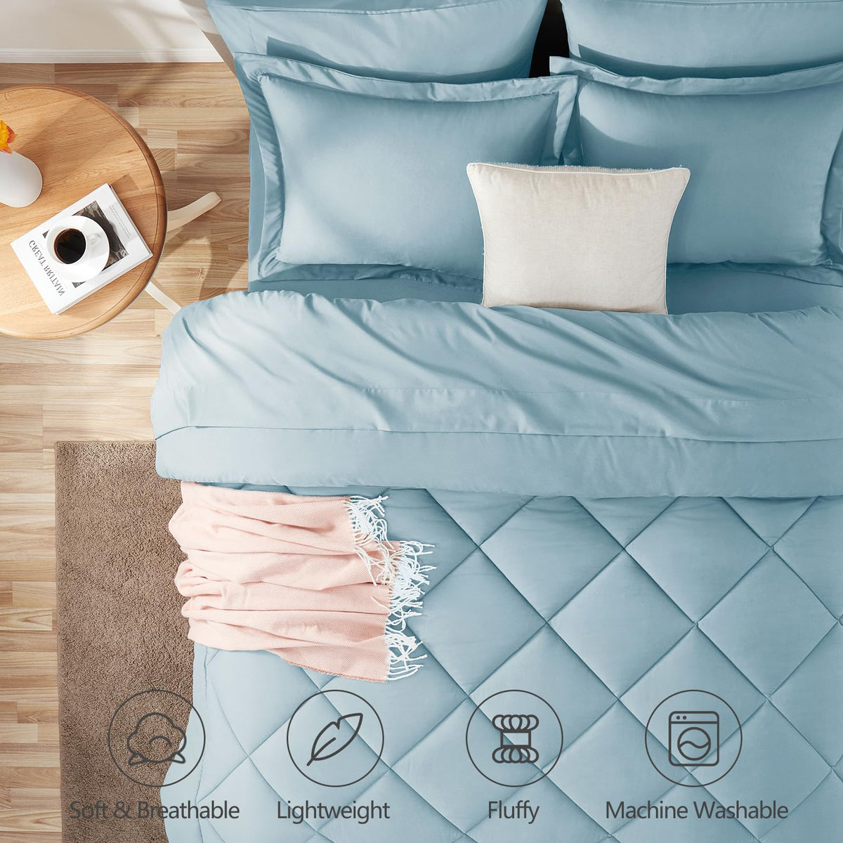 CozyLux deep-pocket fitted sheet keeps the bed snug on thick mattresses.