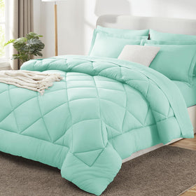 CozyLux Queen Mint Green bed-in-a-bag on a made bed for all-season comfort