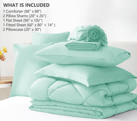 CozyLux flat sheet laid out in the mint-green bed-in-a-bag set
