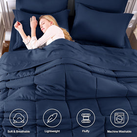 CozyLux Queen Comforter Set navy detail highlights smooth texture and durability.