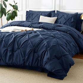 CozyLux queen comforter set in navy blue pintuck adds modern style to your bed