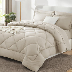 CozyLux queen oatmeal comforter set close-up of plush microfiber warmth for comfort