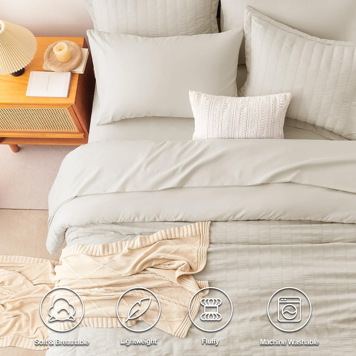 CozyLux queen comforter set texture detail shows wrinkled exterior with soft warmth