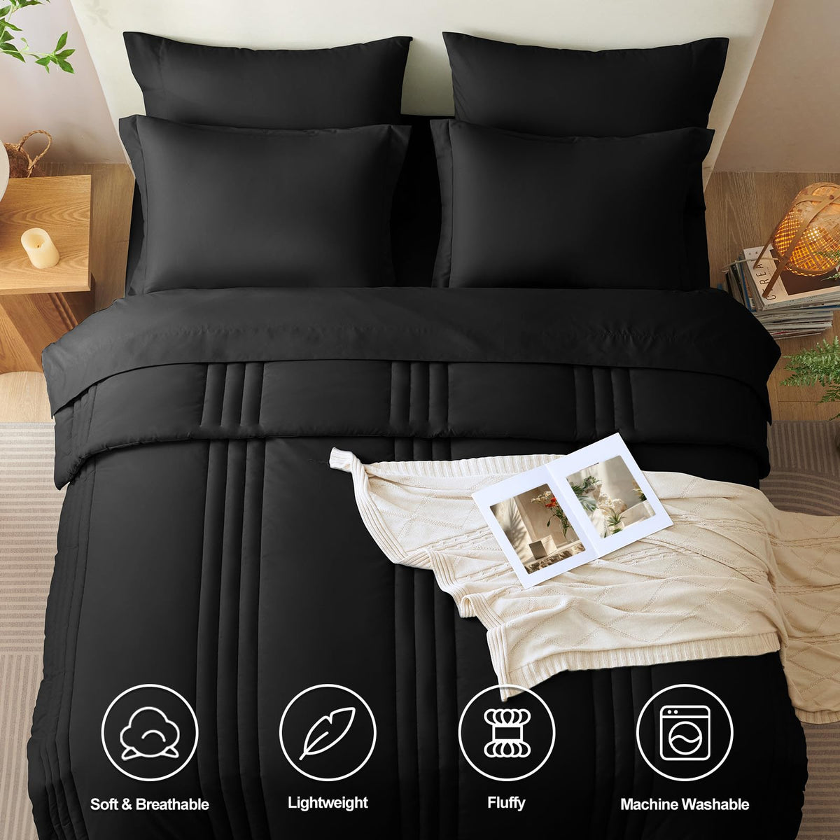CozyLux queen comforter striped design close-up highlighting modern bedroom style