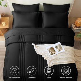 CozyLux queen comforter striped design close-up highlighting modern bedroom style