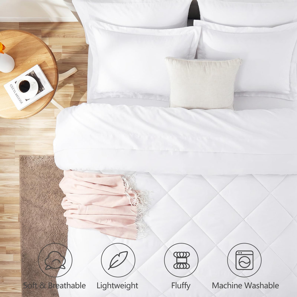 Close-up of CozyLux fabric reveals plush down-alternative fill and smooth texture.