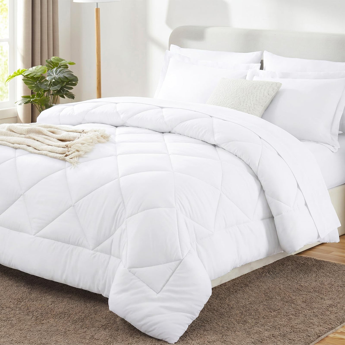 CozyLux queen comforter set on bed shows all-season softness and breathable microfiber.