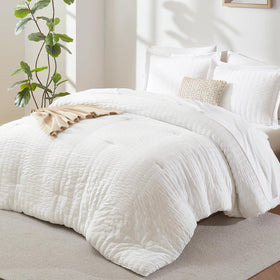 CozyLux Queen Seersucker comforter set front view highlights chic wrinkled texture