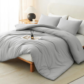 CozyLux queen comforter set in light grey with a soft, inviting texture for year-round comfort.