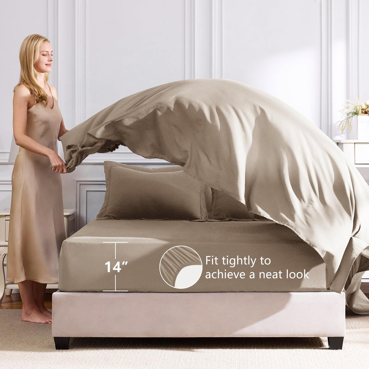 CozyLux deep-pocket fitted sheet fits mattresses up to 14 inches.