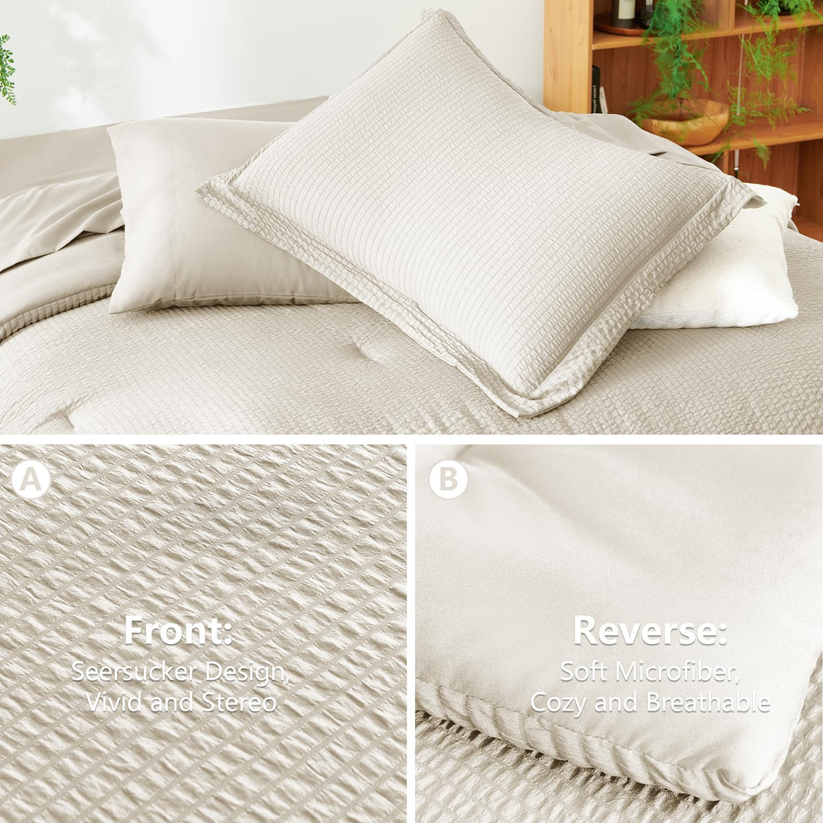 CozyLux queen flat sheet in beige completes a cohesive, soft bed setup.