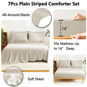 CozyLux queen pillowcases in beige showcase the striped seersucker for a coordinated look.