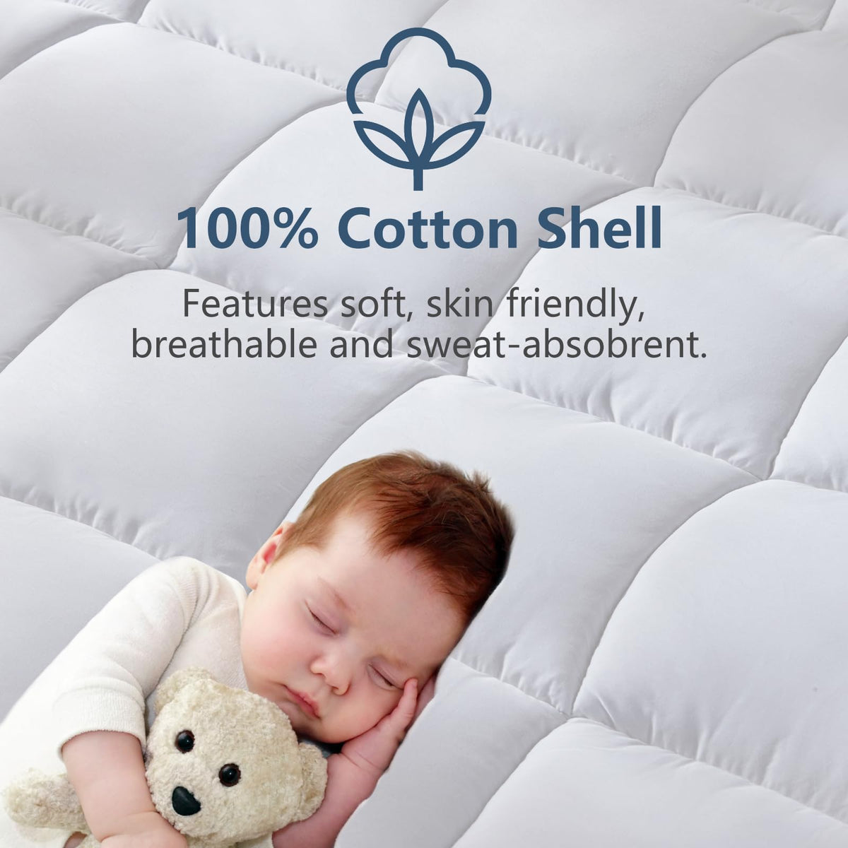 CozyLux queen-size topper close-up of quilted stitching demonstrates plush, breathable fabric.