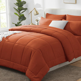 CozyLux queen terracotta comforter on bed, all-season warmth.