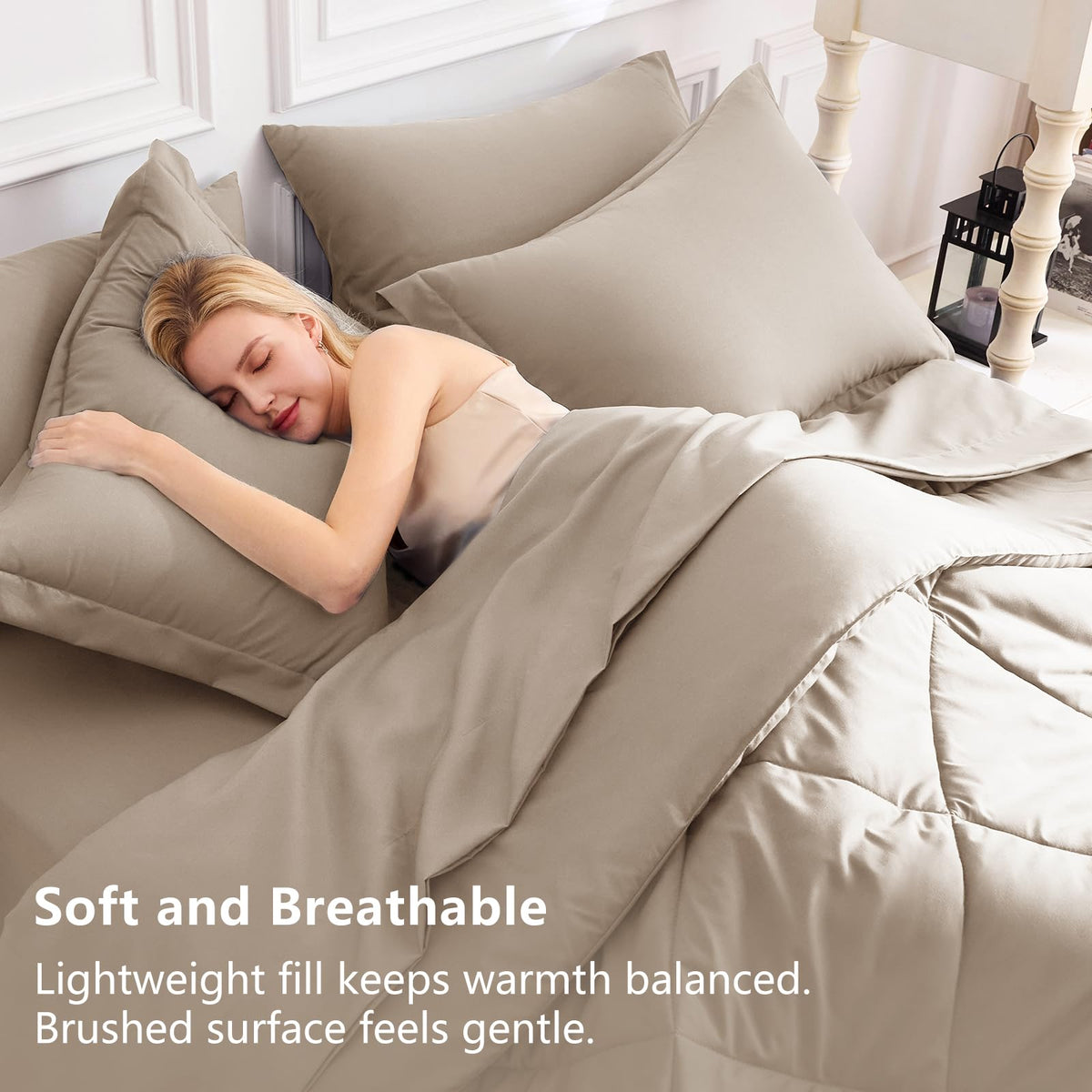 CozyLux comforter stitching detail demonstrates durable box stitching.