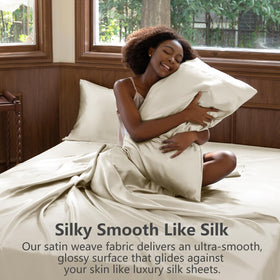CozyLux satin sheets queen beige decor setup for serene, hotel-inspired ambiance