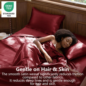 CozyLux satin sheets queen burgundy fitted sheet stays secure all night.