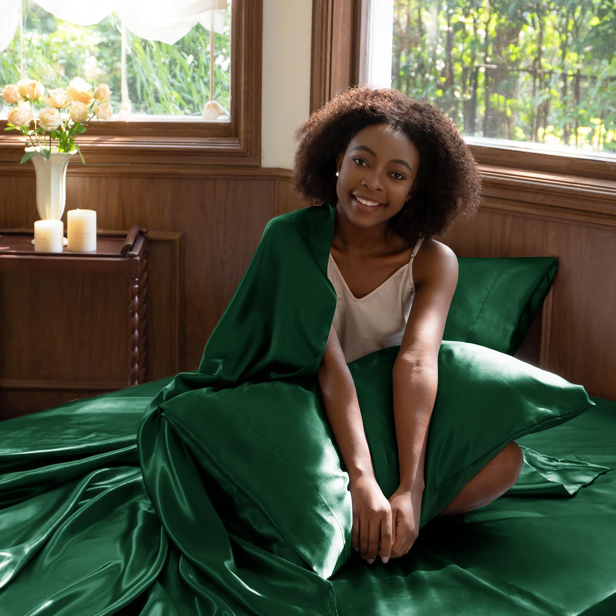 CozyLux satin sheets offer breathable comfort for warm nights.