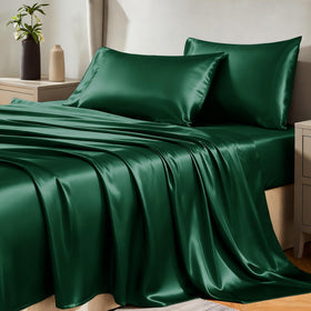 CozyLux satin sheets queen flat sheet with silky sheen and smooth touch.