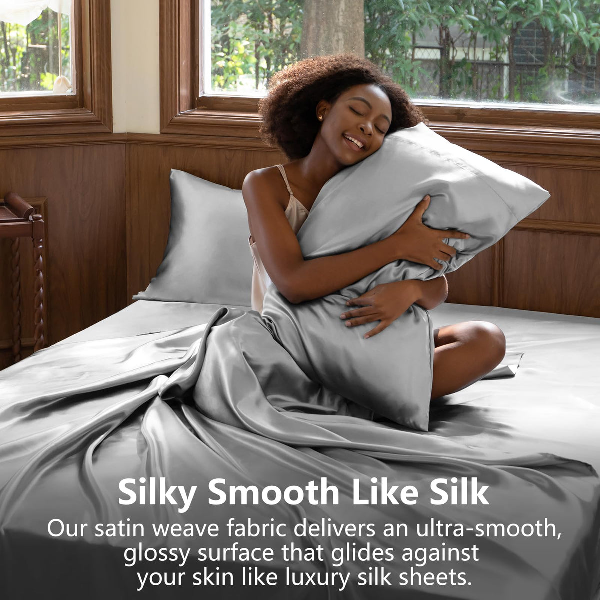 CozyLux satin sheets queen set deep pocket fit illustration