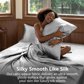 CozyLux satin sheets queen set deep pocket fit illustration