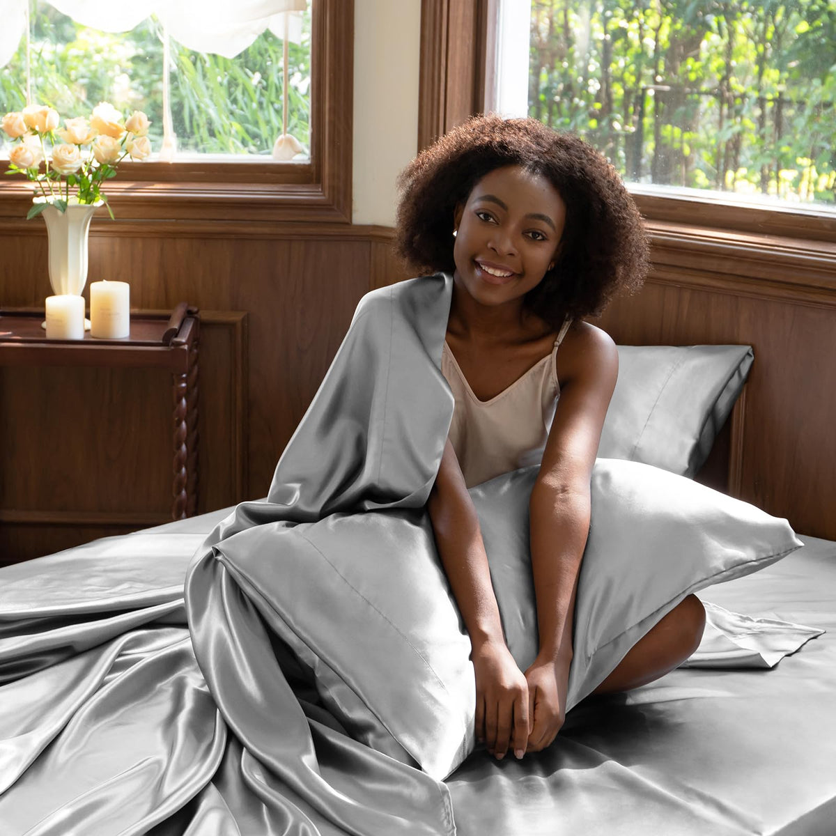 CozyLux satin sheets queen set easy care and machine washability