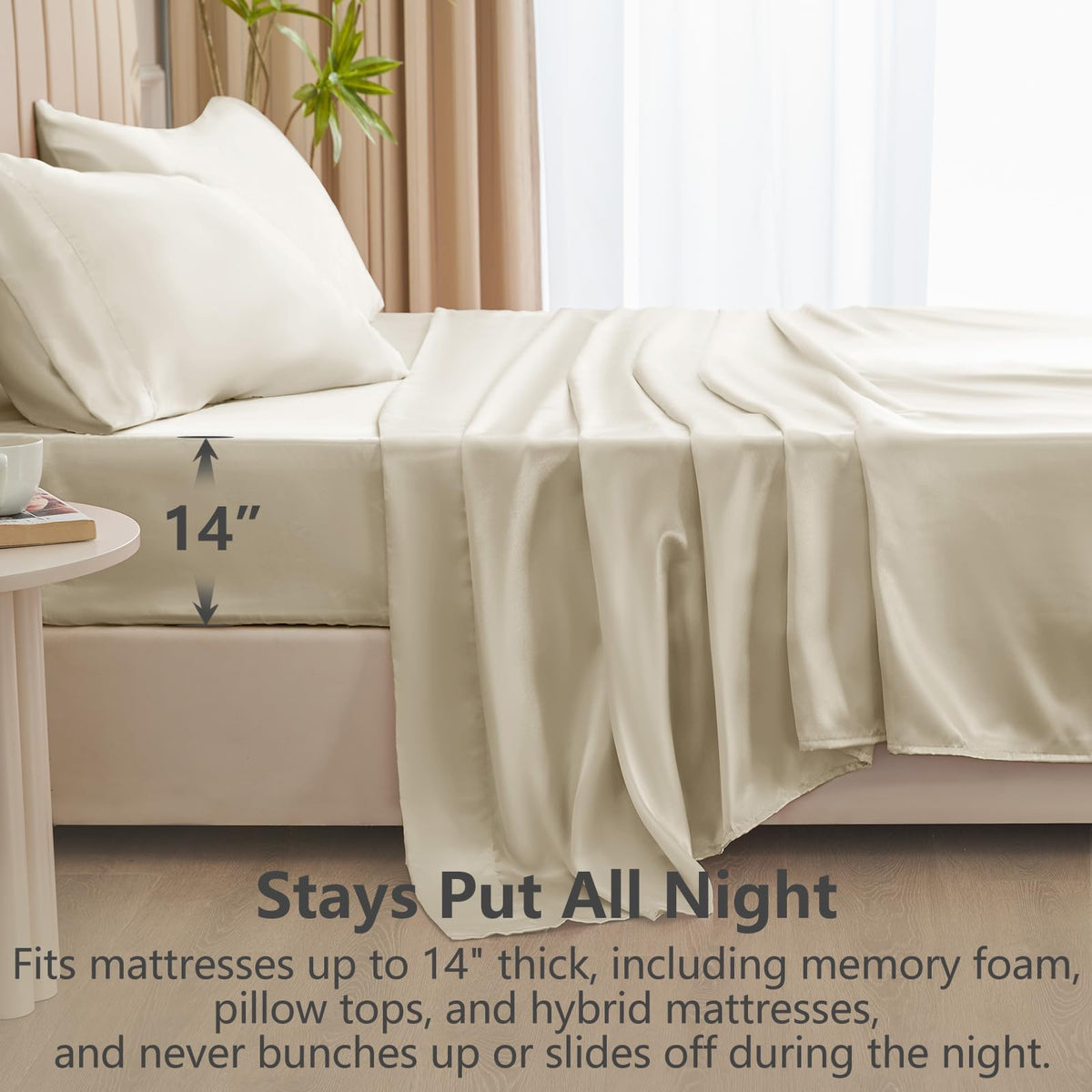 CozyLux satin sheets queen fitted on mattress with full elastic edge for secure fit