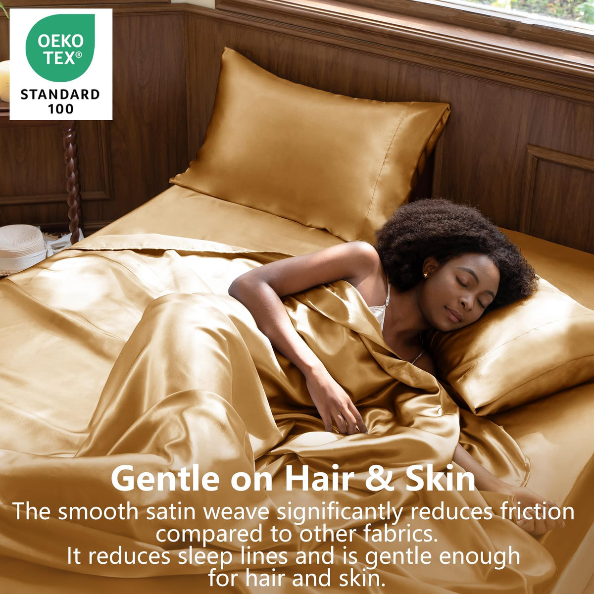 CozyLux satin fitted sheet securely hugs a mattress with elastic edges