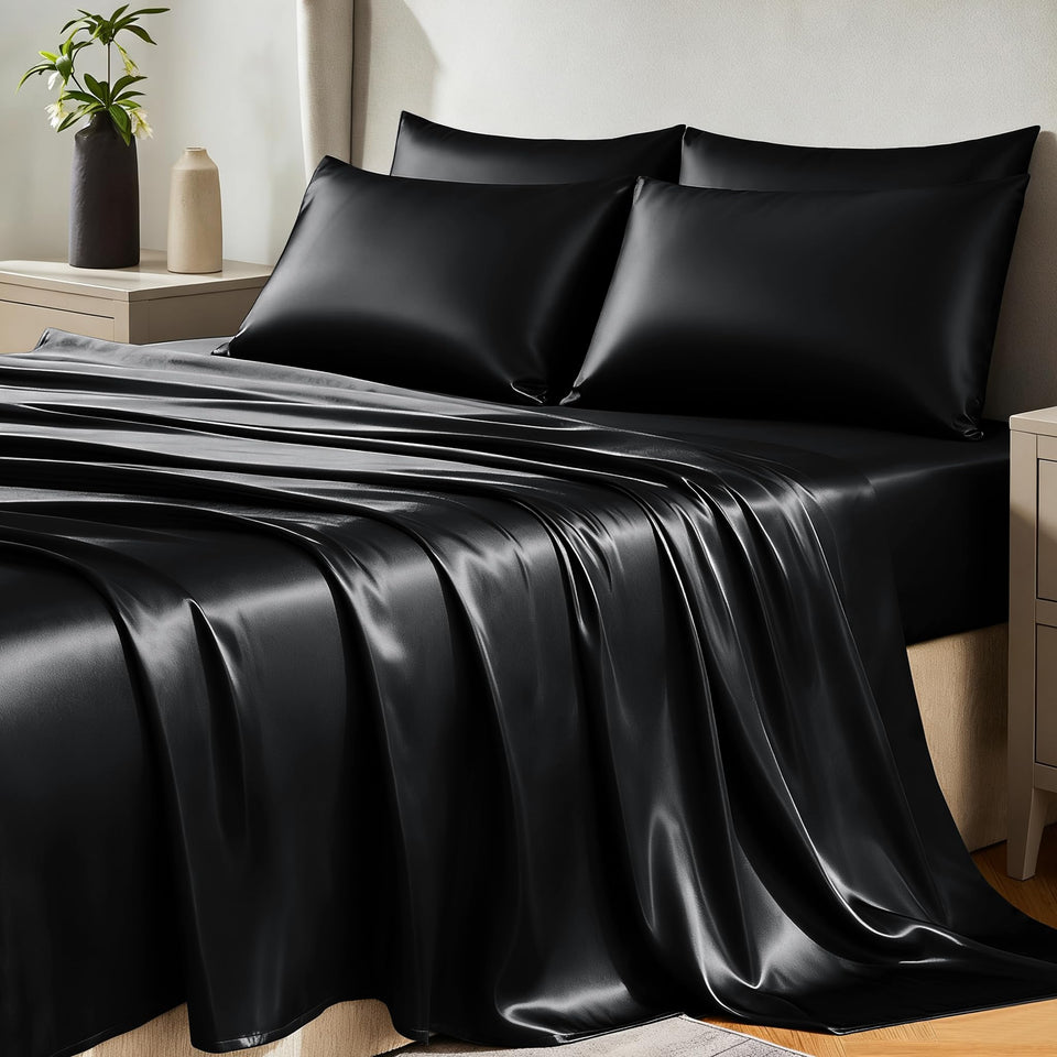 CozyLux satin queen flat sheet with silky sheen for hotel-like comfort.
