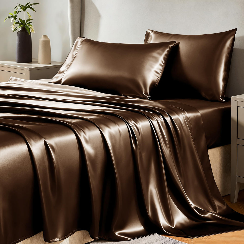 CozyLux Satin Sheets Queen Flat Sheet offers silky surface for effortless sleep comfort.