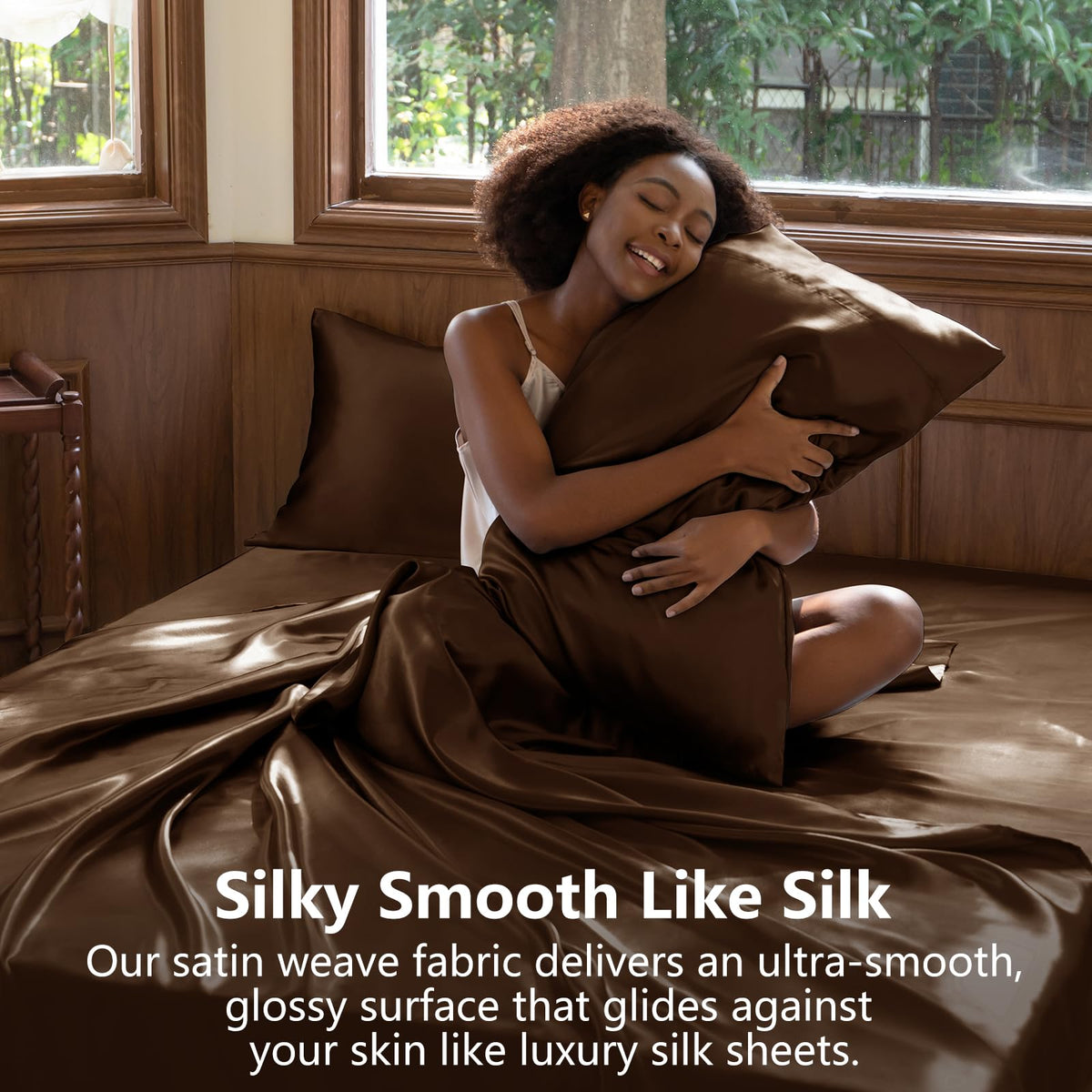 CozyLux Satin Sheets Queen Pillowcases gentle on hair and skin for less bedhead.