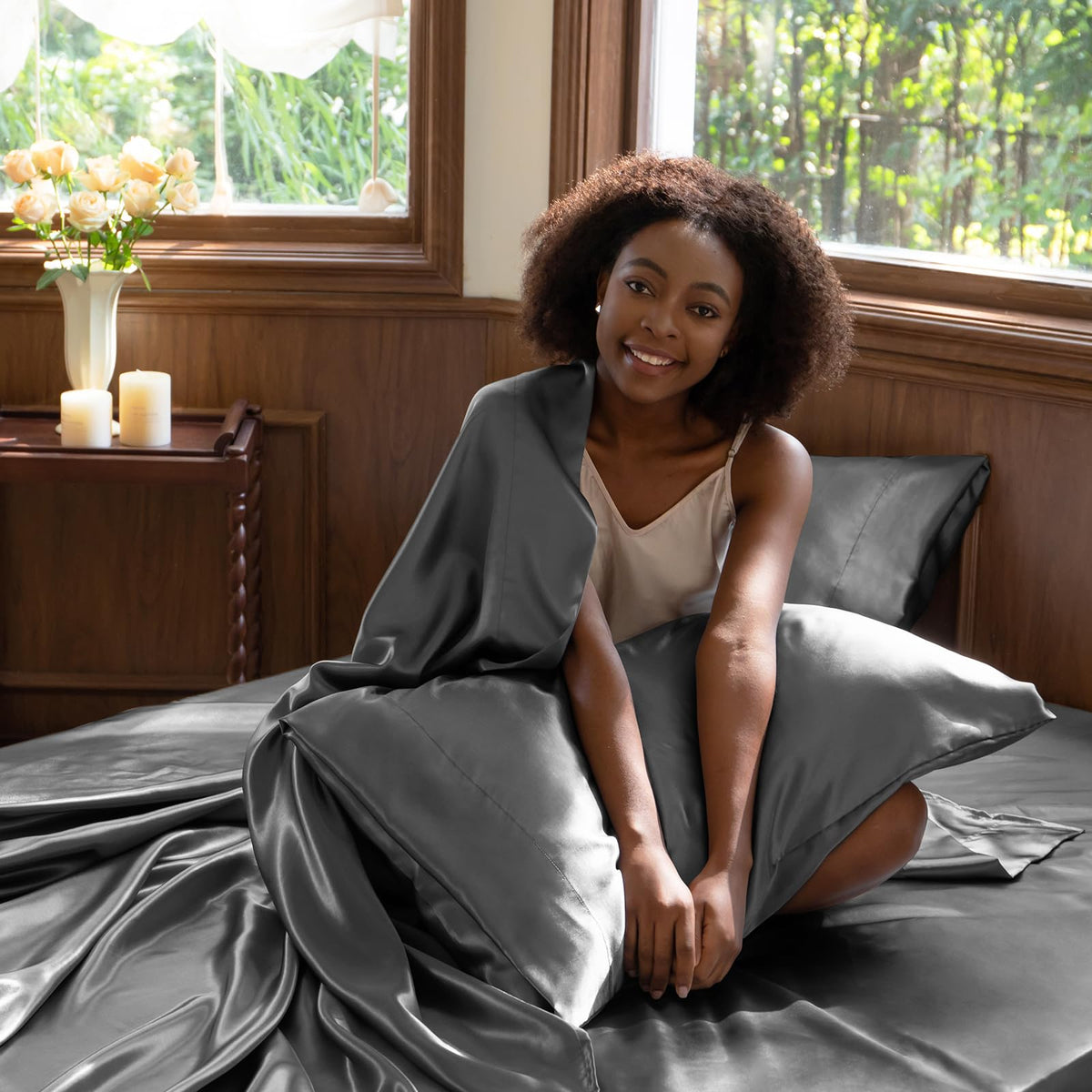 CozyLux satin sheets queen wrinkle-resistant finish maintains neat look