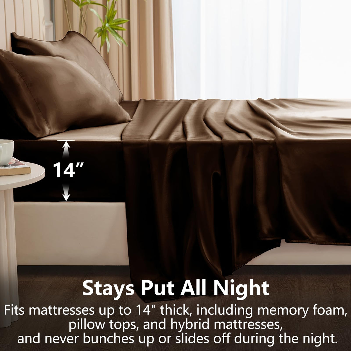 CozyLux Satin Sheets texture close-up reveals glossy, luxurious weave.