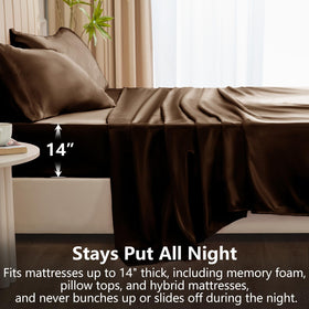 CozyLux Satin Sheets texture close-up reveals glossy, luxurious weave.