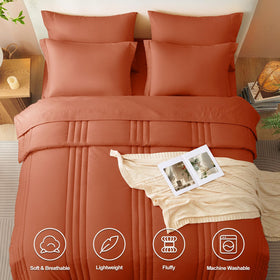 CozyLux terracotta comforter top view shows stripes and color tone