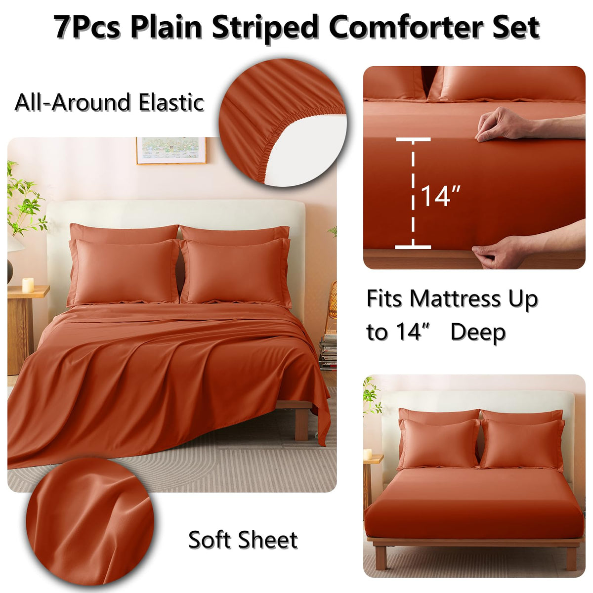 Queen-size fitted sheet detail from CozyLux terracotta set