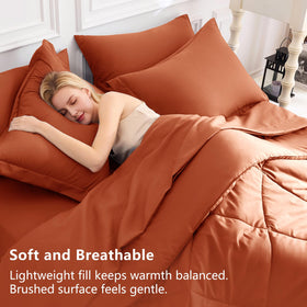 CozyLux terracotta king comforter on a bed with a coordinated look