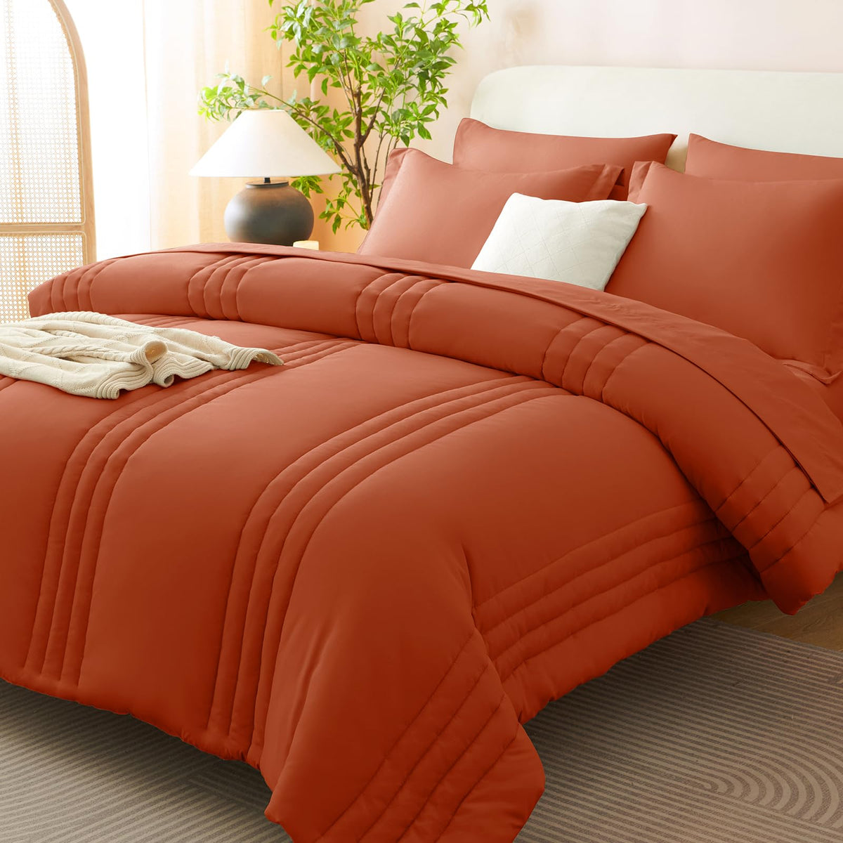 CozyLux Terracotta King-Size Comforter Set in bed-in-a-bag, cozy all-season warmth.