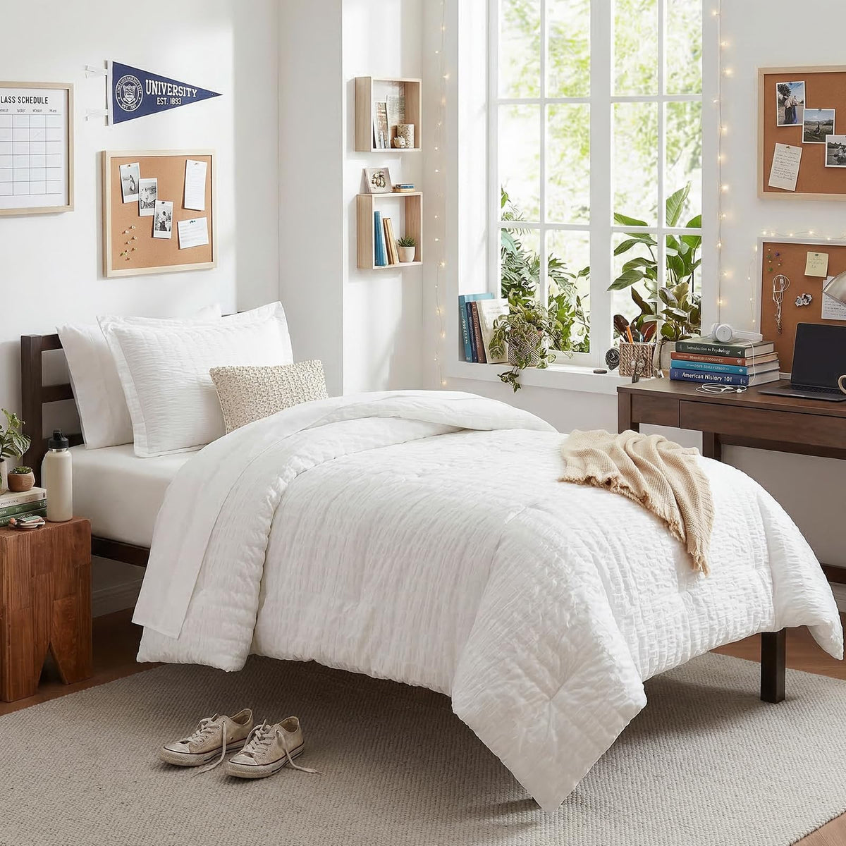 CozyLux twin comforter set on bed with seersucker texture for a soft, airy feel