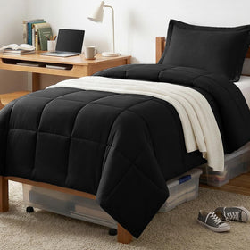 CozyLux Twin XL black comforter with box-stitch closeup shows durable, even fill.