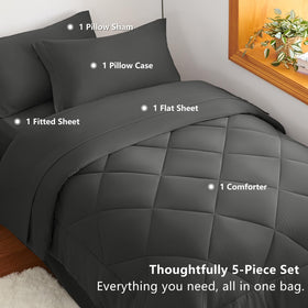 CozyLux Twin XL comforter dark grey pillow sham with durable box stitching