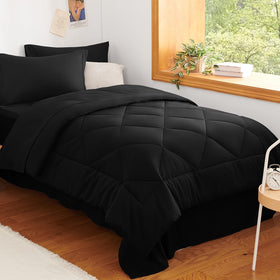 CozyLux Twin XL comforter set in black full view for dorm styling.