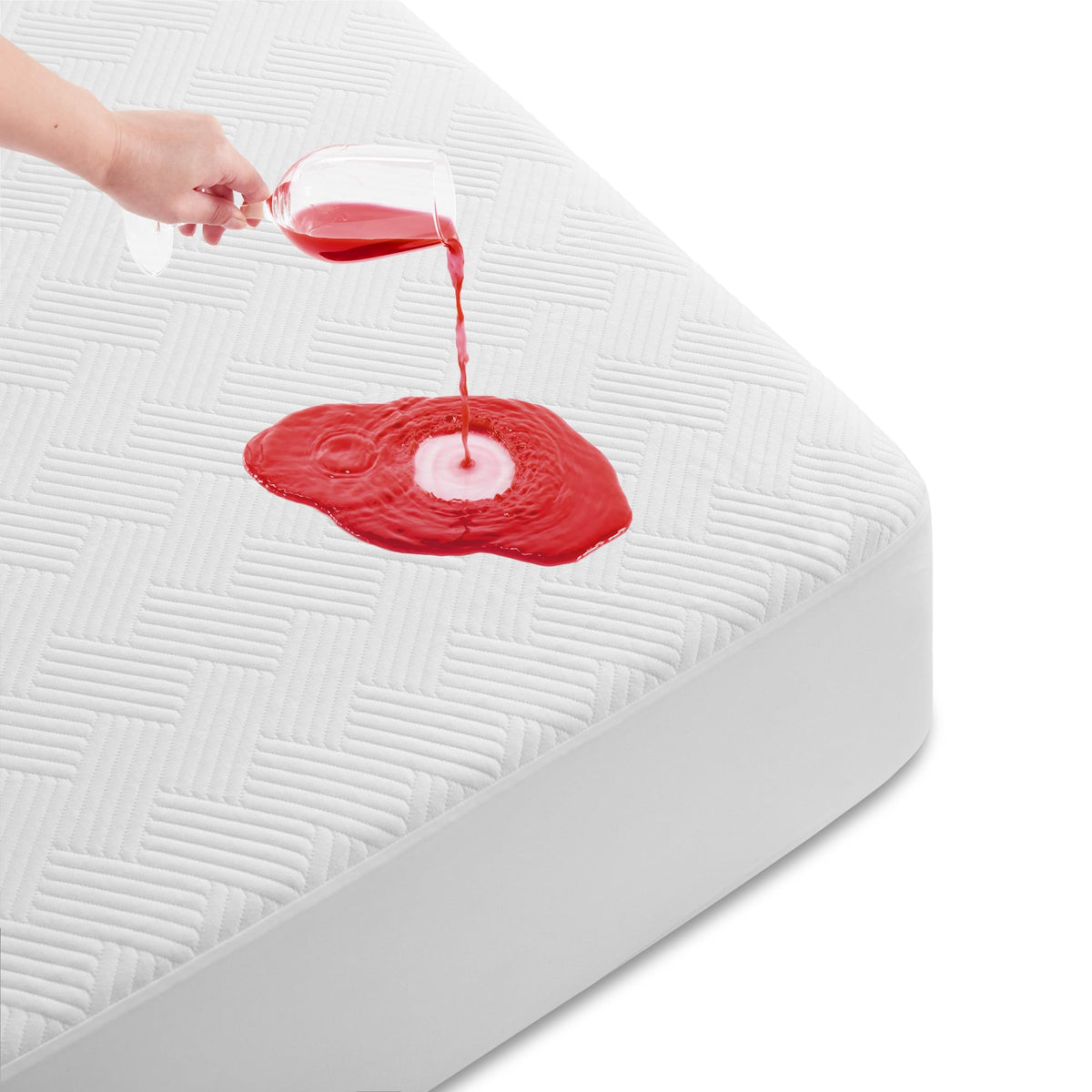 Cozymaker queen waterproof barrier protecting the mattress from spills and stains.