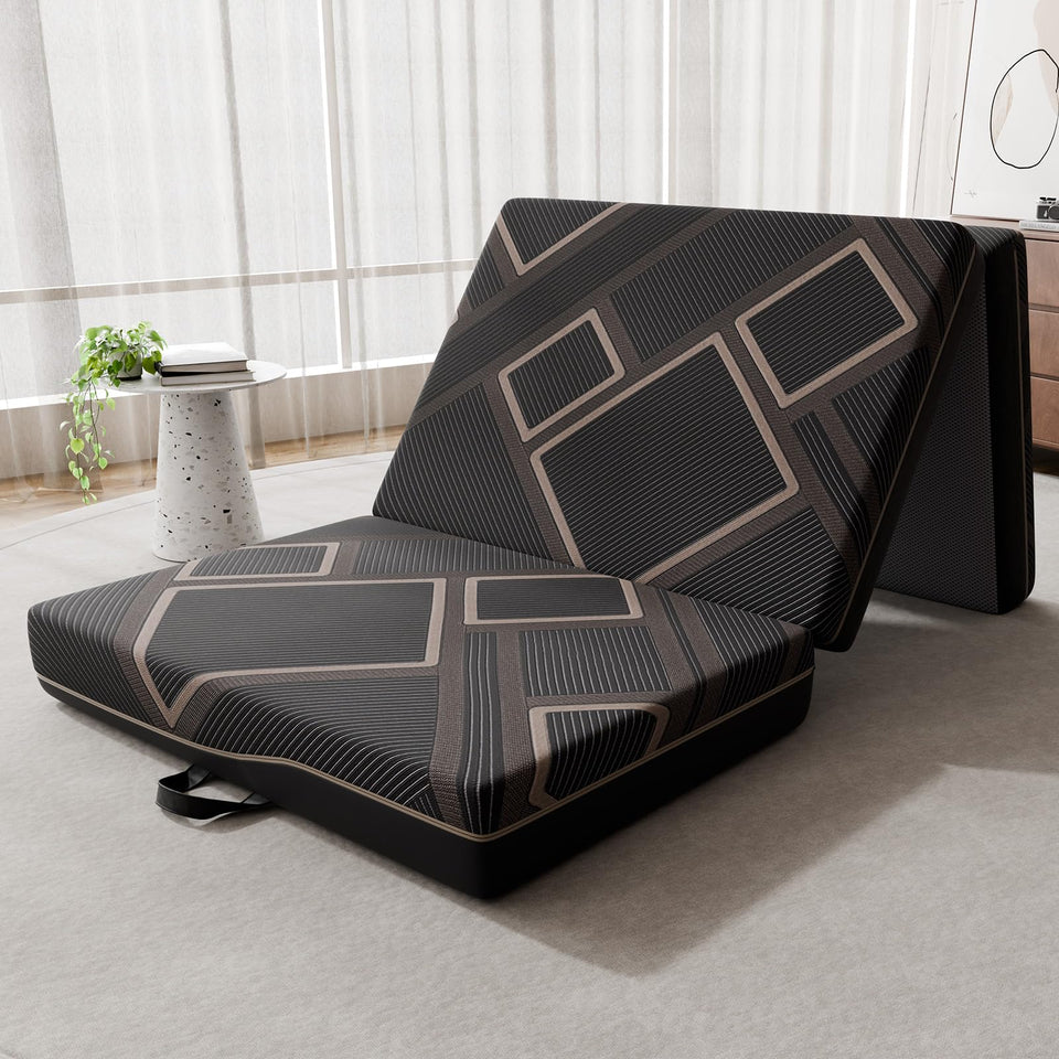 CozyMine trifold mattress folded for travel, lightweight and portable.