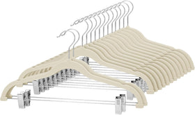 Cozymood velvet hanger on closet rod, beige, space-saving design