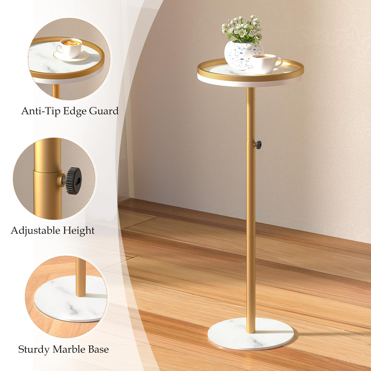 Cozynest Home bedside arrangement featuring the table as a nightstand alternative