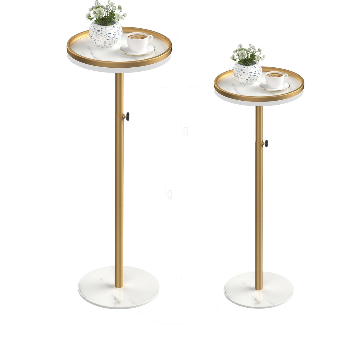 Cozynest Home height-adjustable small drink table close-up with durable pedestal and gold finish