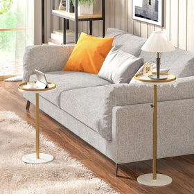 Cozynest Home side-profile of the height-adjustable drink table showing compact base