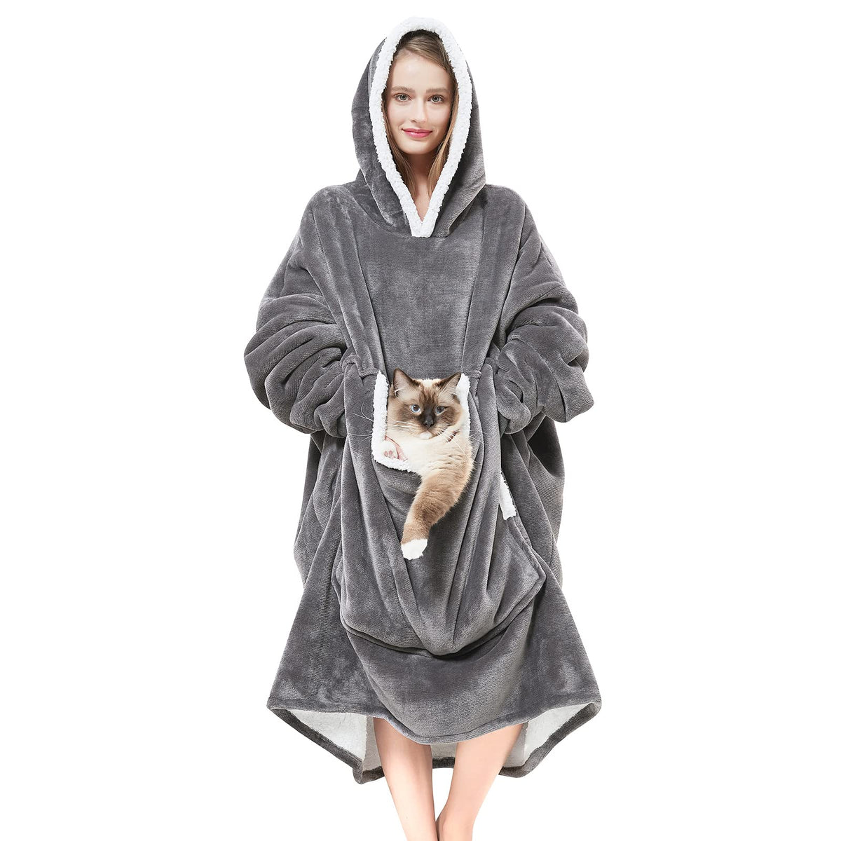 Cozystar wearable blanket hoodie with giant pocket for cozy pet cuddles.